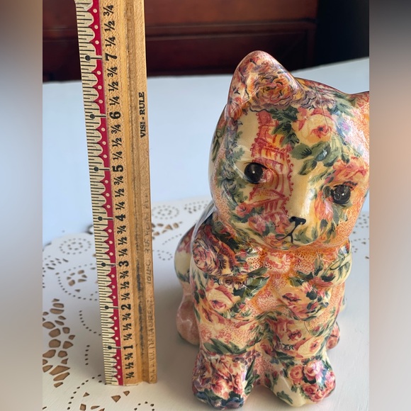 Floral Patterned Decoupage Vintage Cat Decor - Picture 15 of 16